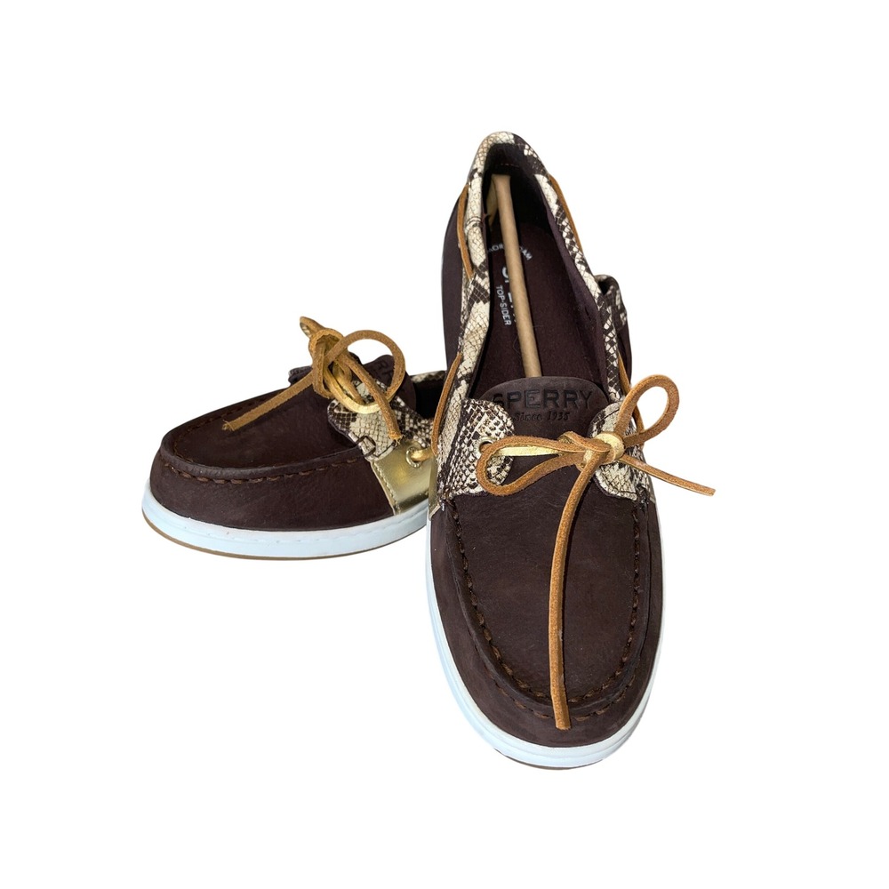 Sperry‎ Top-Sider Crest Fish Circle Brown Suede Snakeskin Boat Shoes STS88165